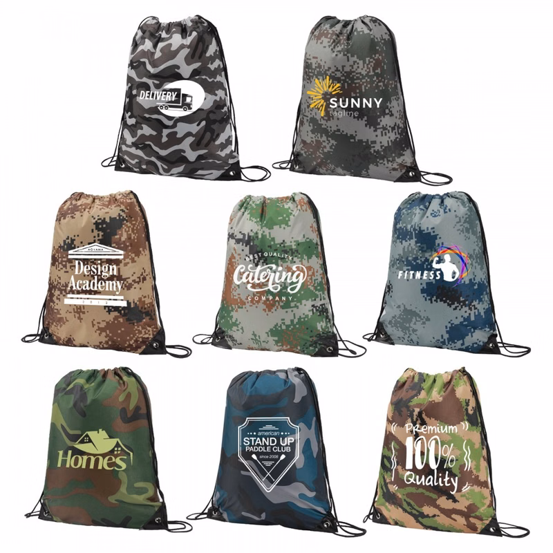 CAMO DRAWSTRING SPORTS BACKPACK 14" x 18"