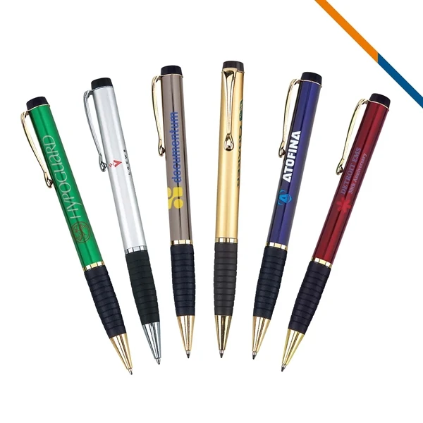 Custom Brass Ballpoint Pen Twist Action Gold Trim Rubberized Grip — Executive 1