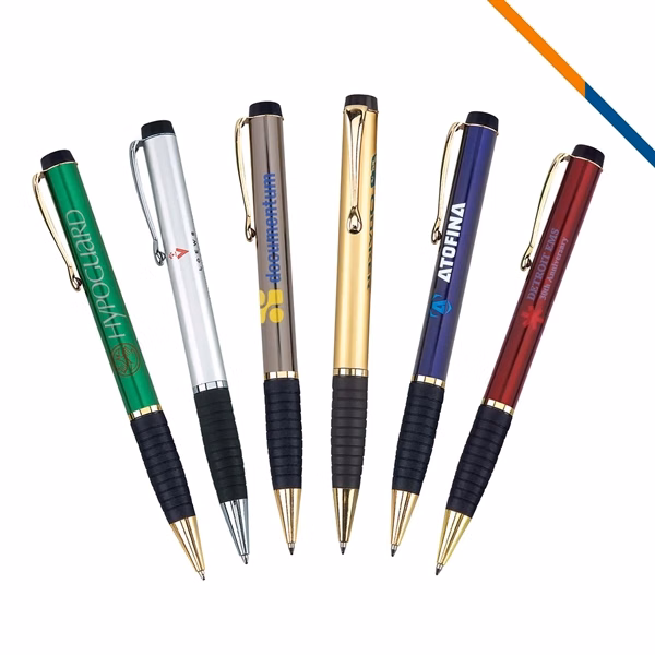 Custom Brass Ballpoint Pen Twist Action Gold Trim Rubberized Grip — Executive