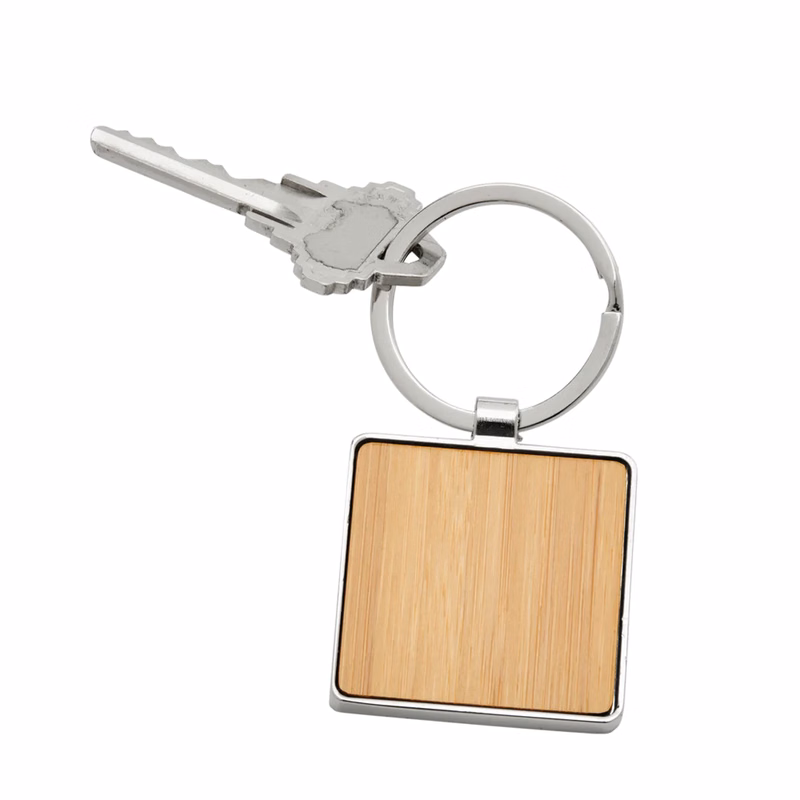 BAMBOO SQUARE KEY CHAIN WITH METAL TRIM