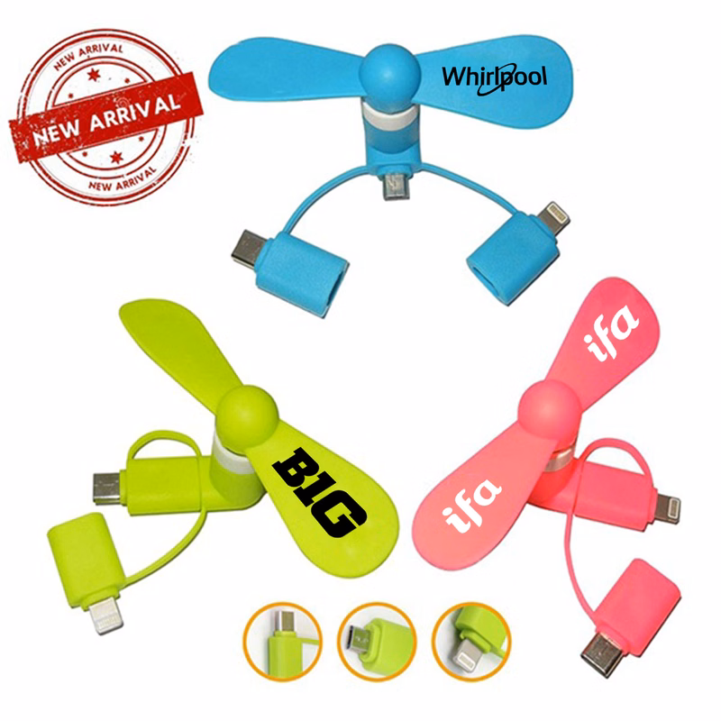 USB Mini fan with 3 in one connector with USB Type C