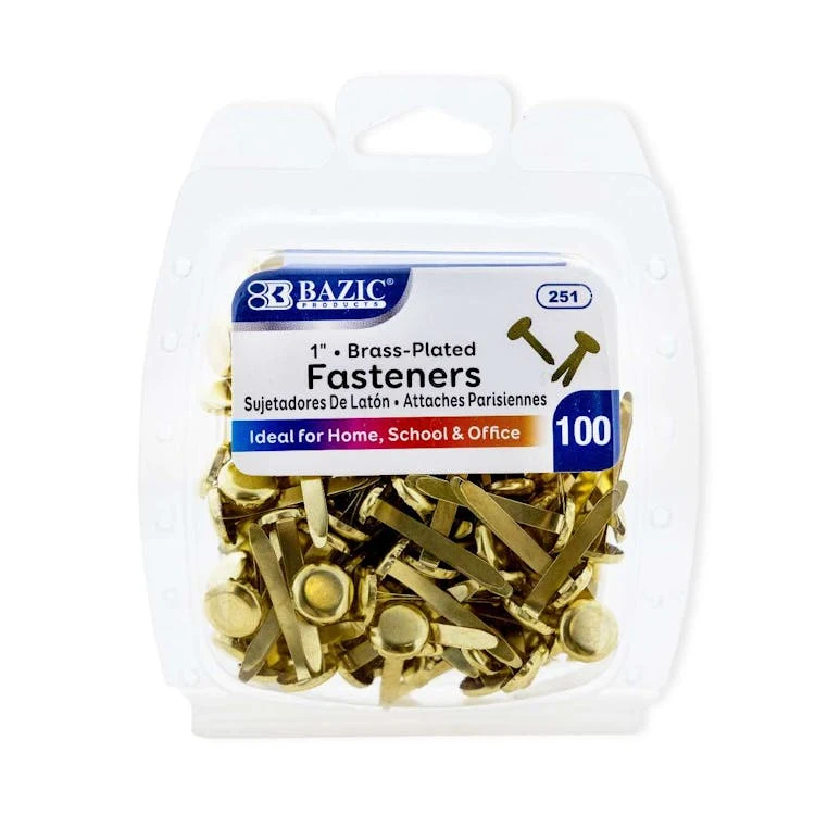 1" Paper Fasteners - Brass Plated 100 Count Pack 1