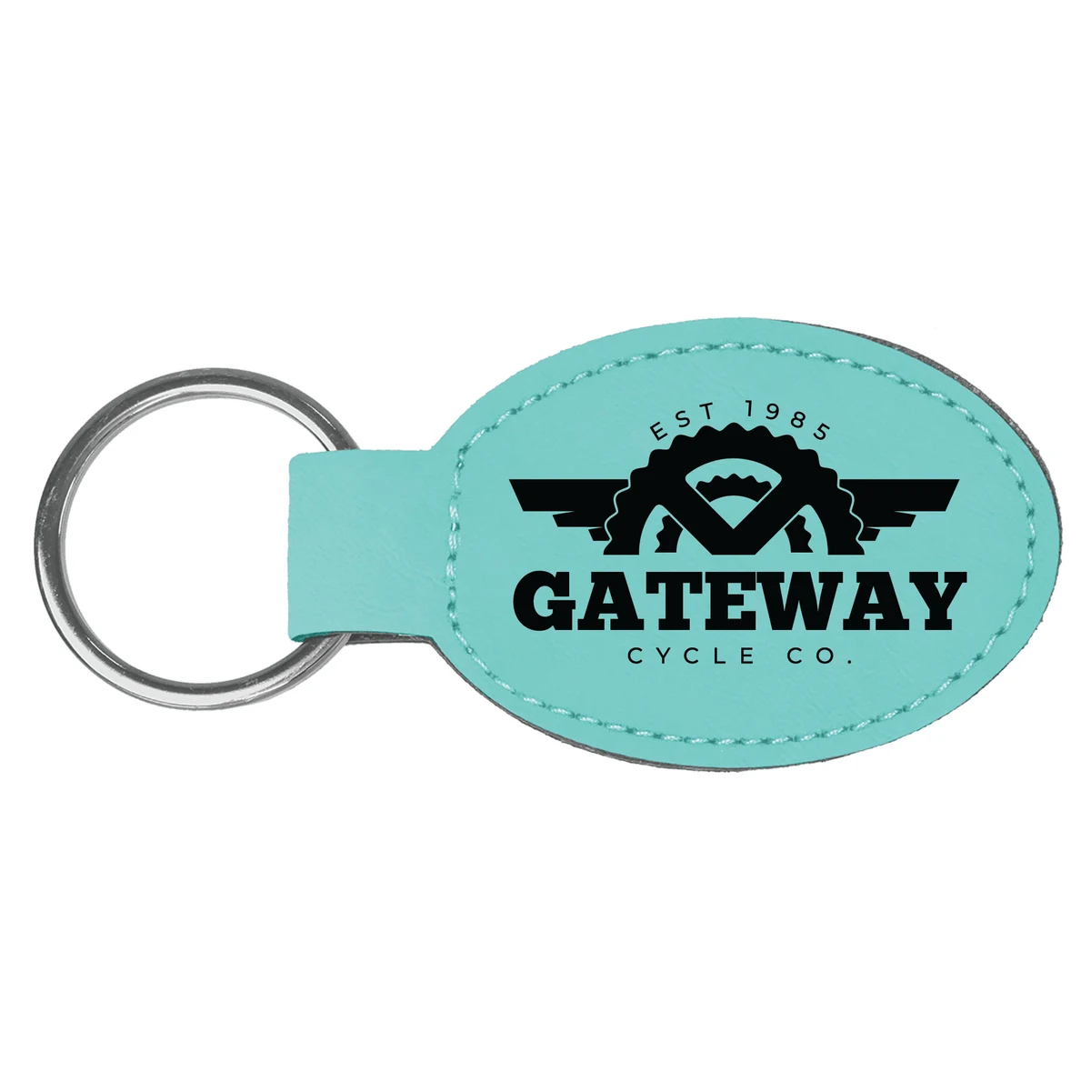 Teal Leatherette Oval Keychain 1