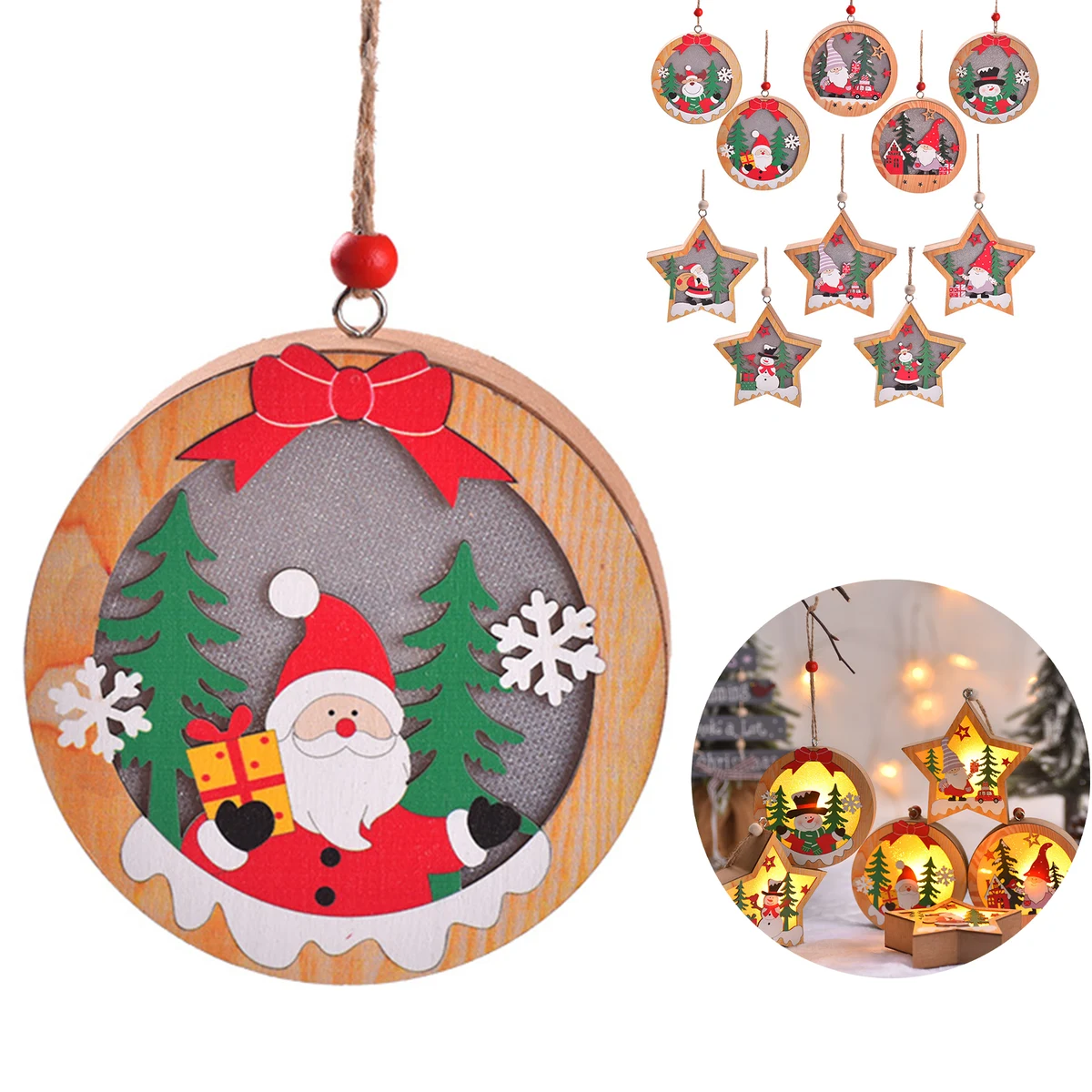 LED Light Up Christmas Wooden Ornaments 1