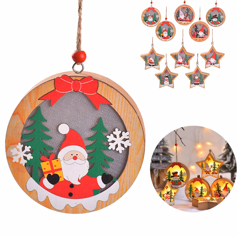 LED Light Up Christmas Wooden Ornaments