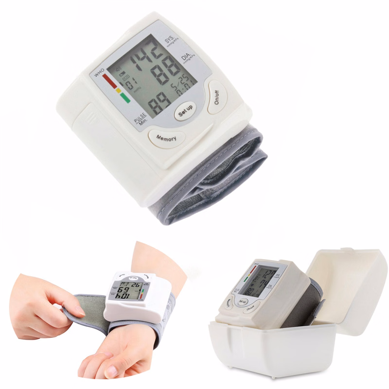 It is made of ABS. Wrist type electronic blood pressure inst