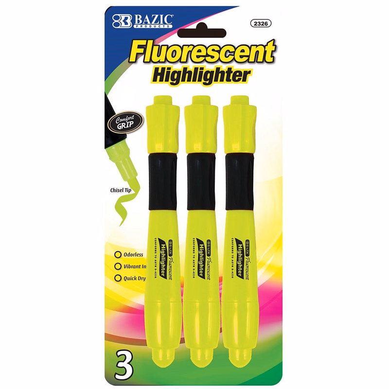 Highlighters - 3 Count Cushion Grip