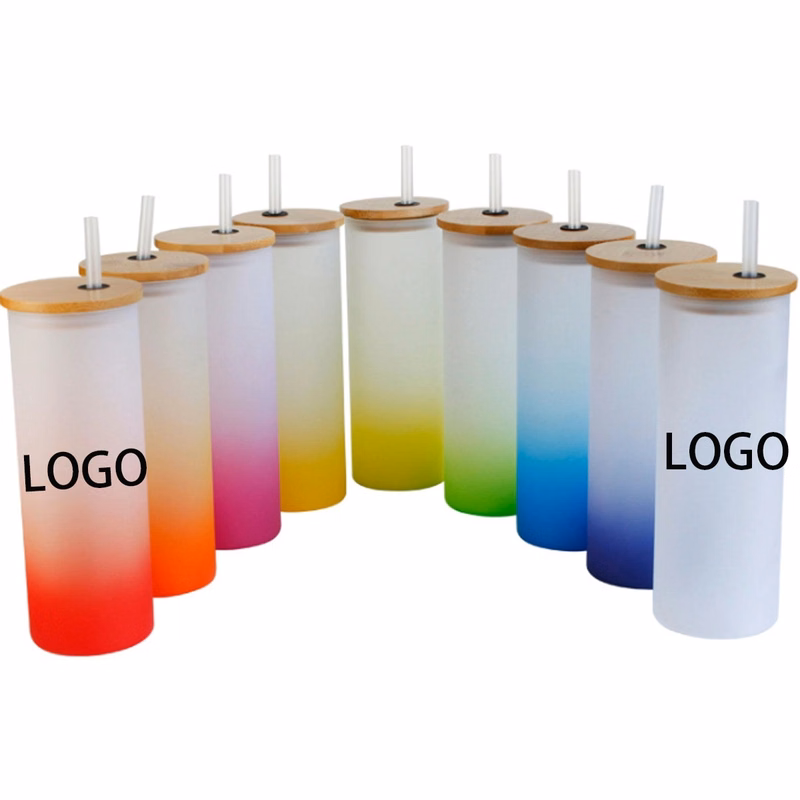 25Oz Gradient Frosted Mason Cup With Straw