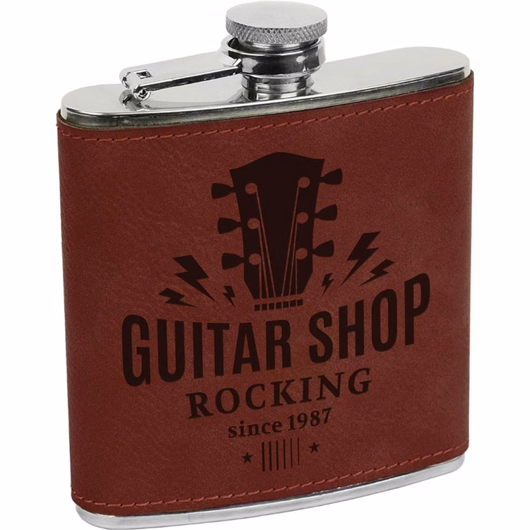 Laser Engraved Leatherette Covered Stainless Steel Flask - Rose