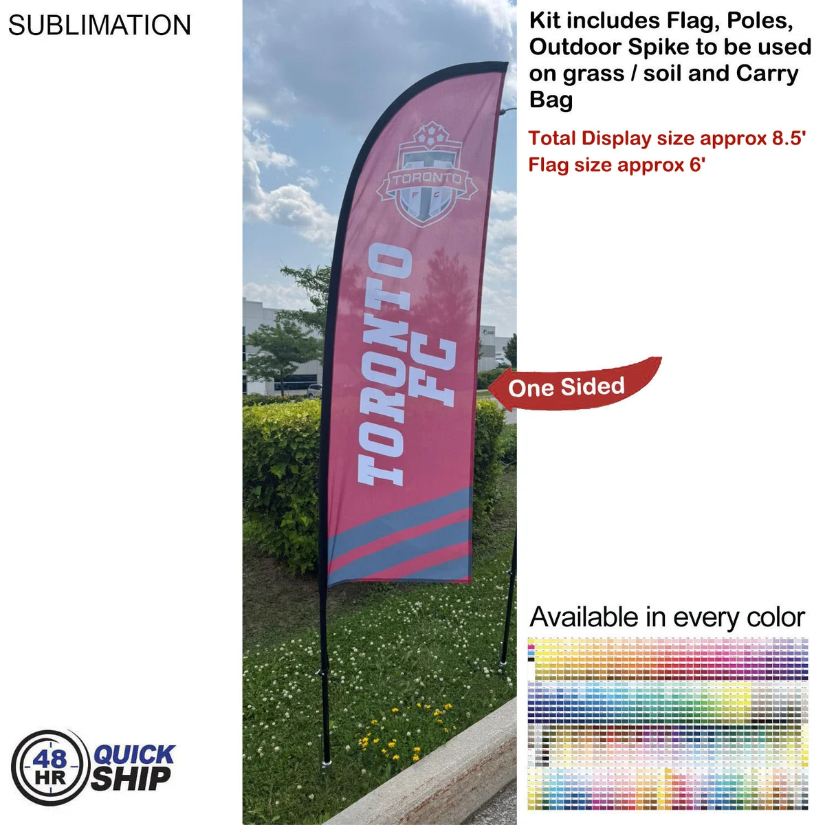 48Hr Quick Ship - 8.5' X-Small Feather Flag Kit, Full Color Graphics One Side 1