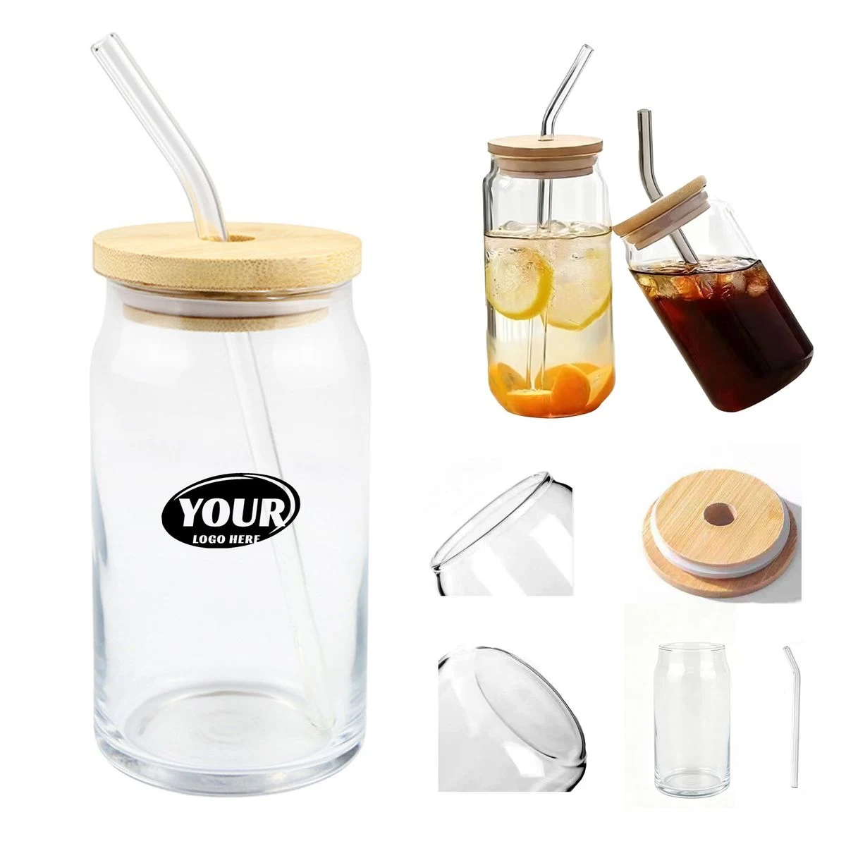 16OZ Portable Glass Water Bottle with Bamboo Cover 1