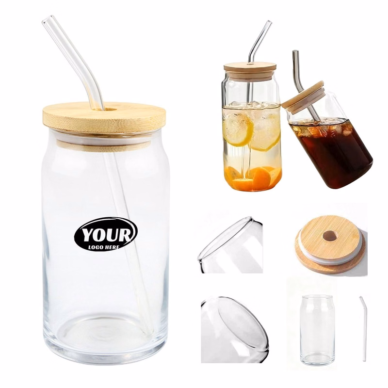 16OZ Portable Glass Water Bottle with Bamboo Cover