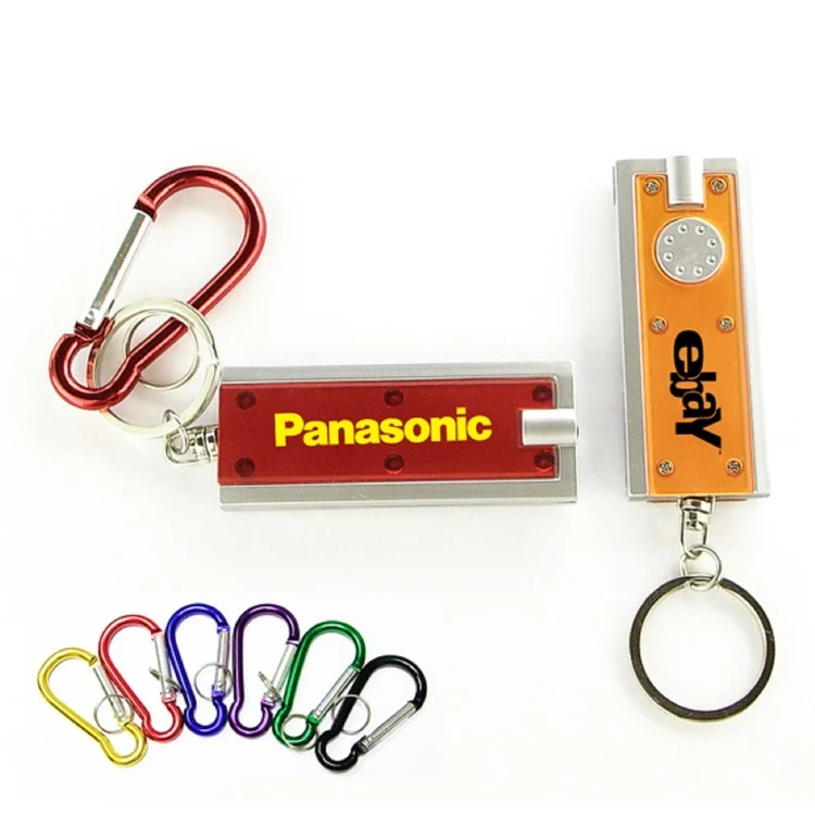 Slim rectangular flash light with swivel key chain and carabiner 1