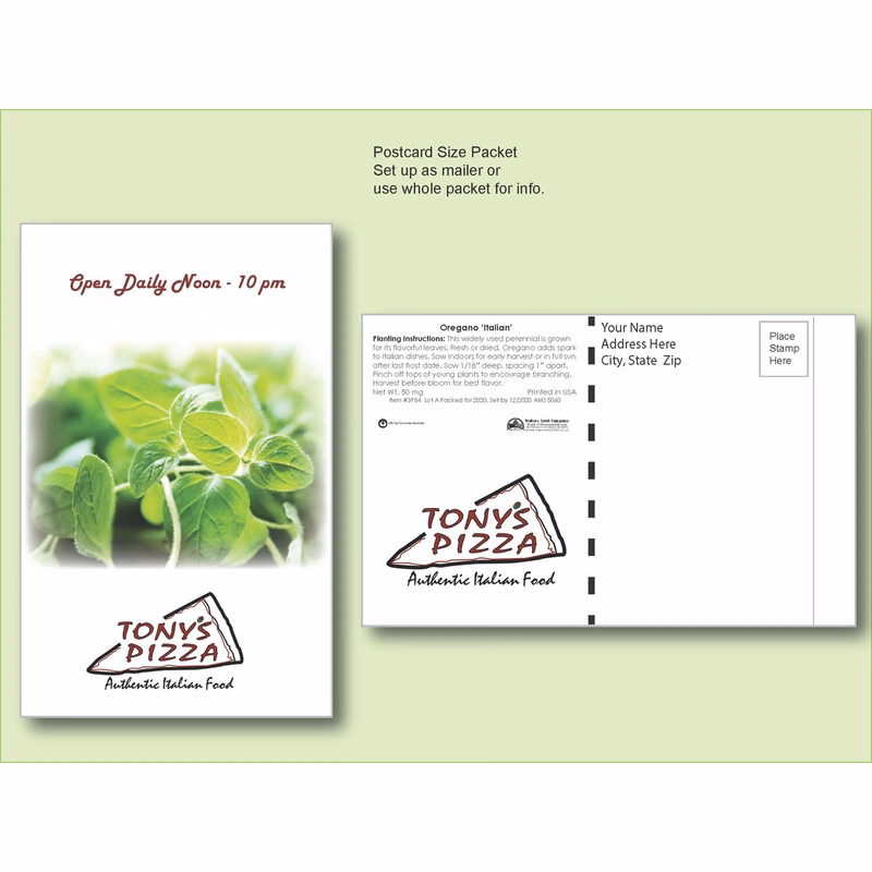 Oregano Herb Seed Packet - Postcard Mailer Size 4" x 6.5"