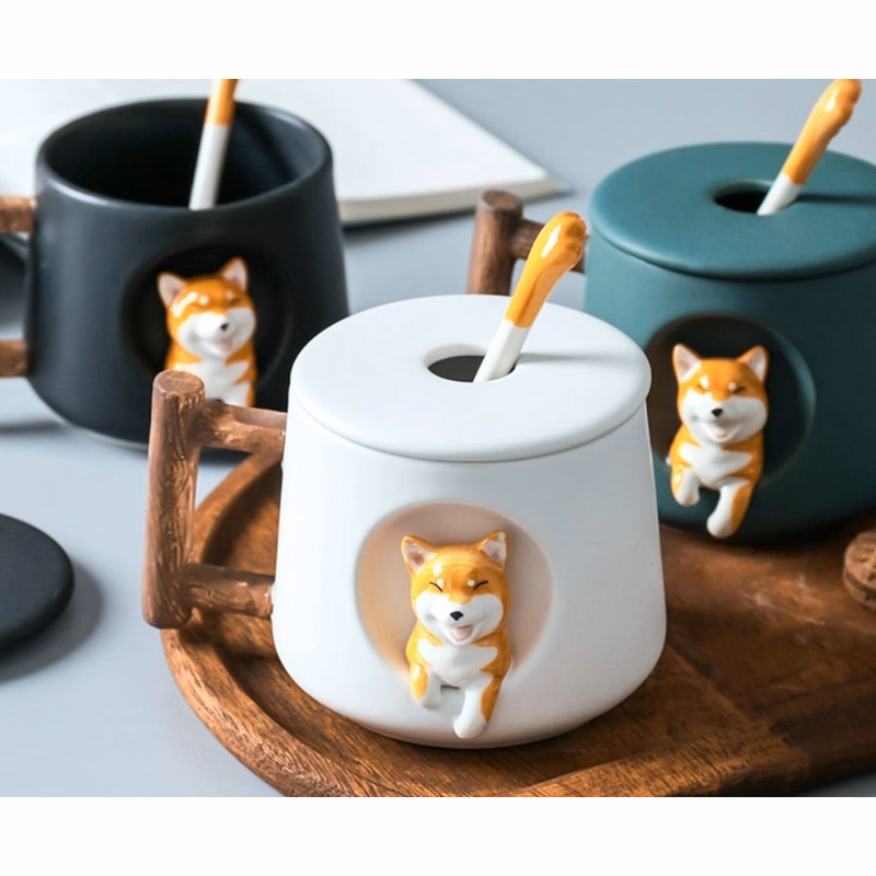 High Quality 14.2 oz Stereo Embossed Mug With Lid and Spoon