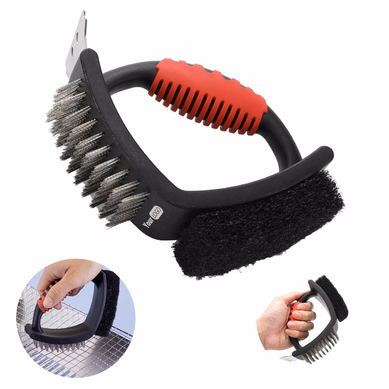 Steel Three In One Barbecue Cleaning Brush