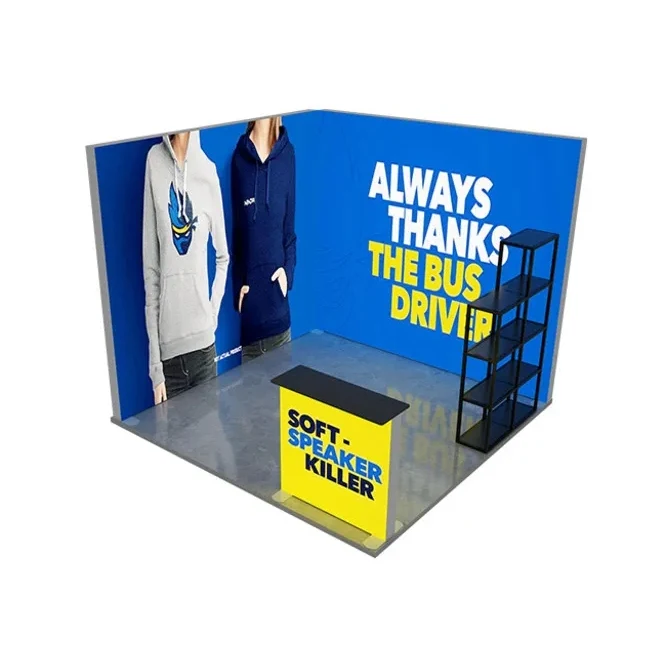 10ft Backlit Trade Show Display – LED Backwall Display with Counter & Side Panels 1