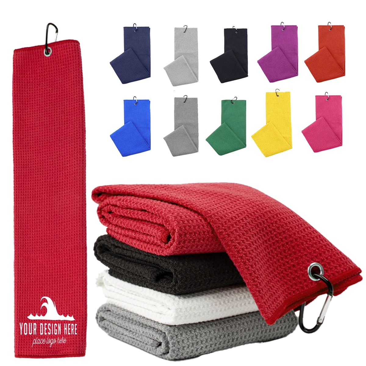 Waffle Golf Microfiber Towel With Hook Beach 1