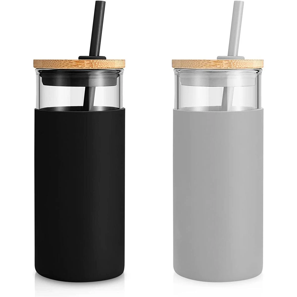 20Oz Glass Tumbler Straw Silicone Protective Sleeve Bamboo Lid - Bpa Free 1