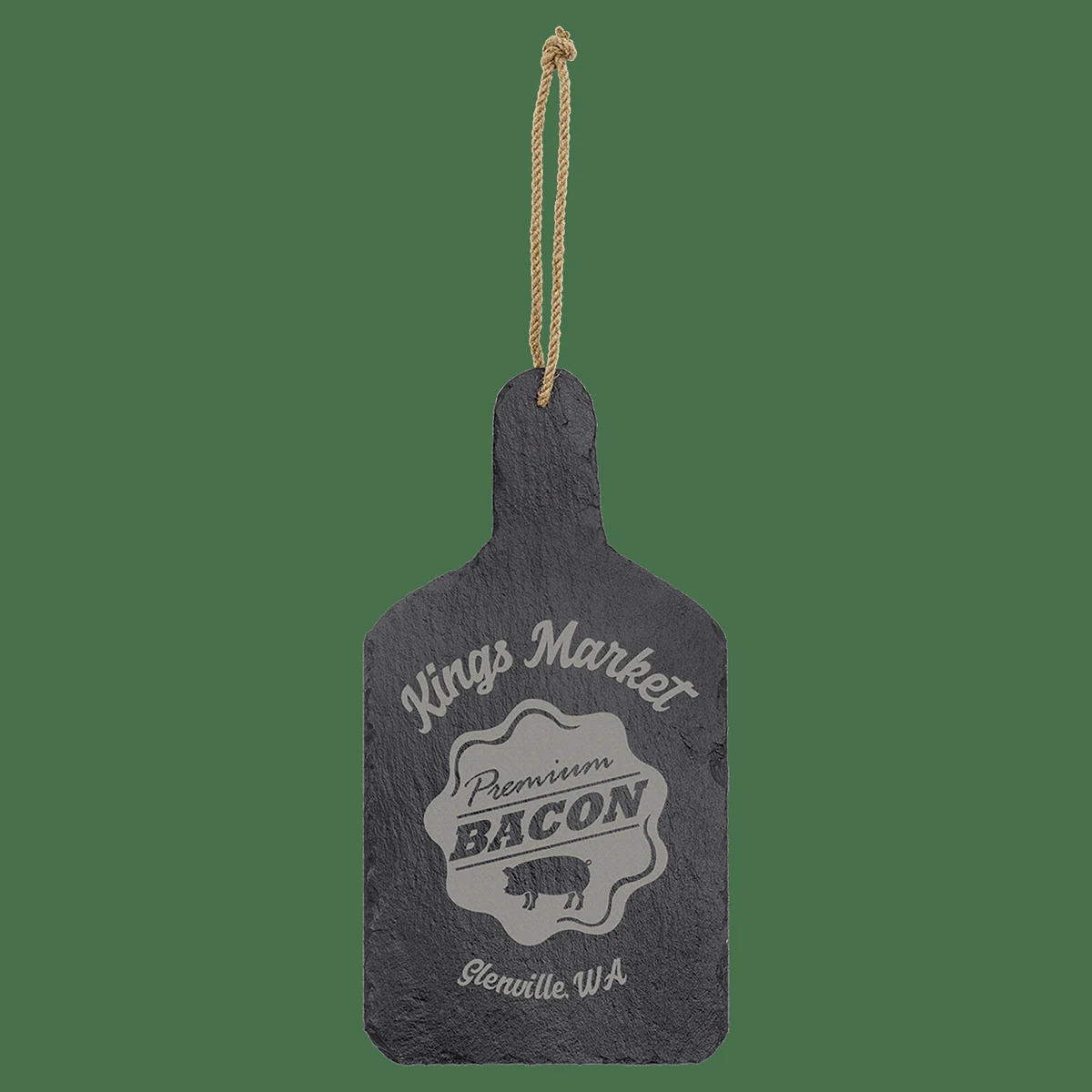 13 1/2" x 7" Charcoal Gray Rectangle Slate Cutting Board with Hanger String 1