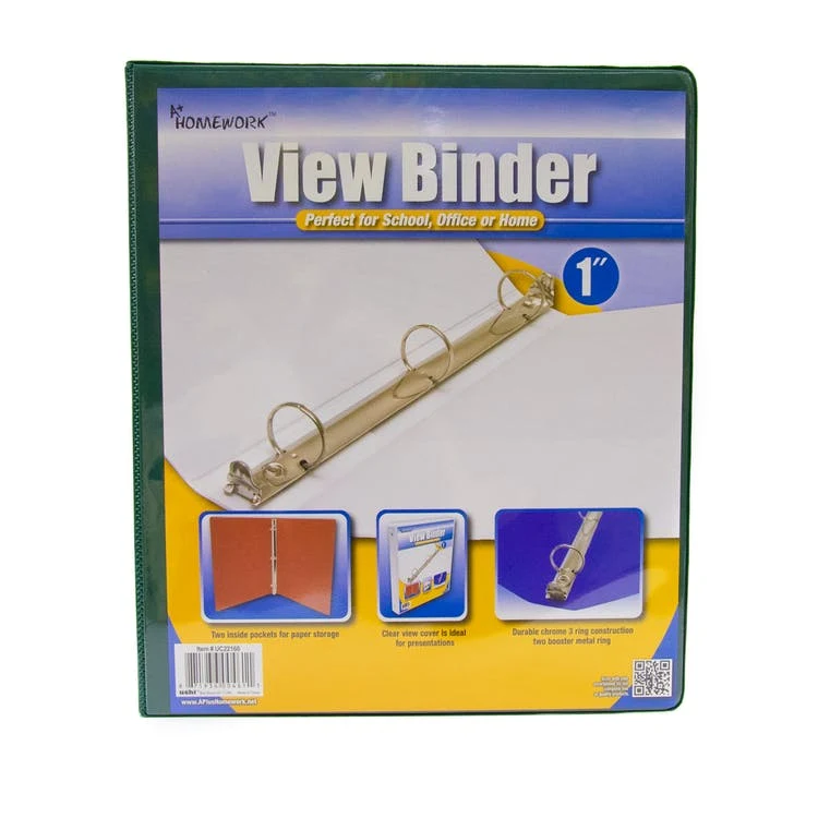 1" 3-Ring Binders - Green 2 Pockets 1