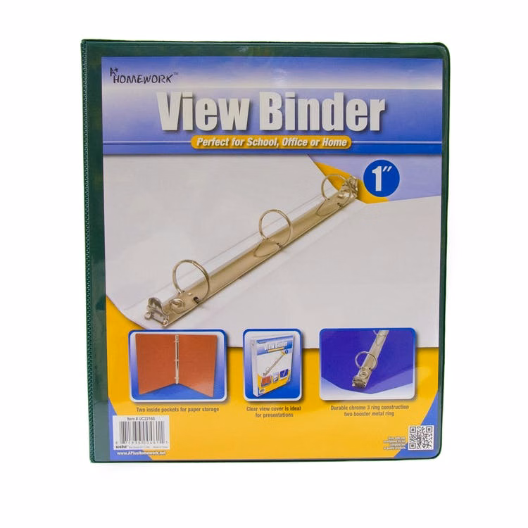 1" 3-Ring Binders - Green 2 Pockets