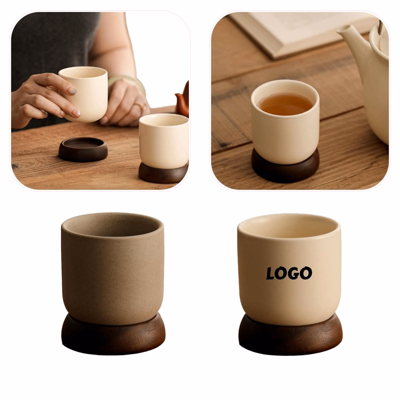 Ceramic Coffee Cup With Wooden Base Stand