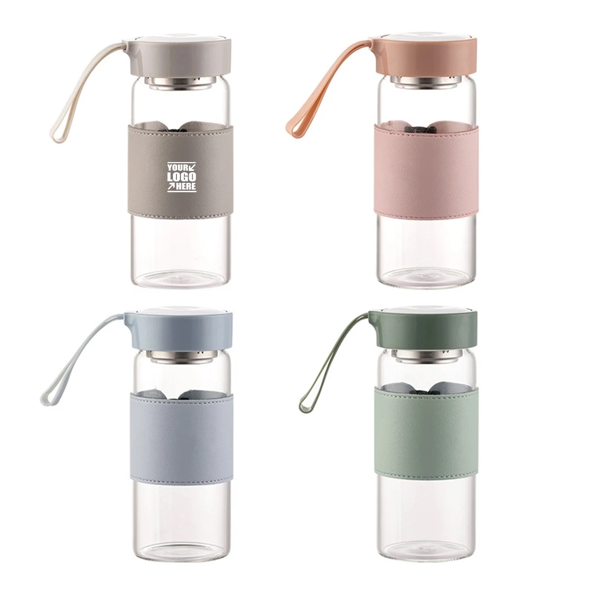 16oz Leather Sleeve Glass Water Bottle 1
