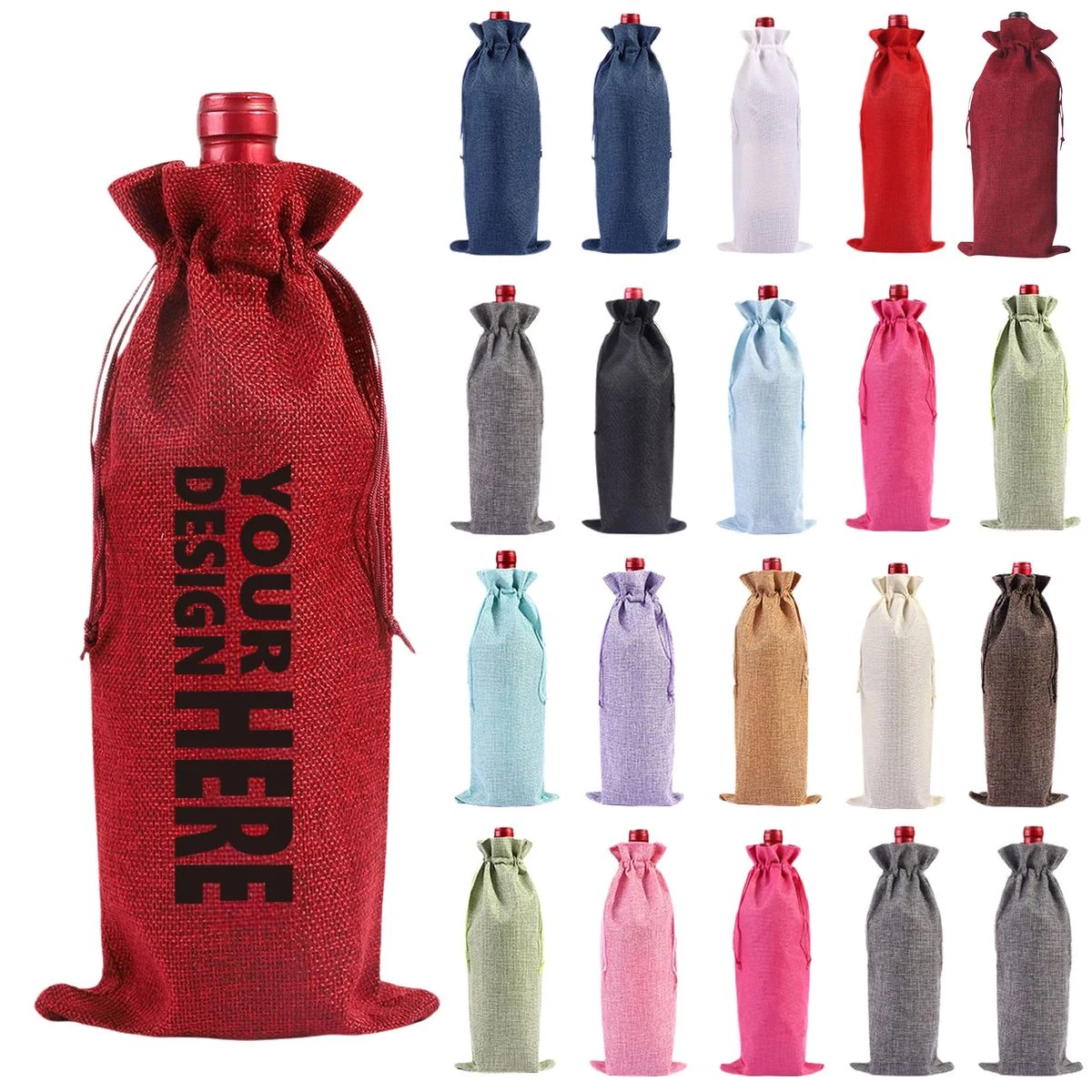 Faux Linen Drawstring Dustproof Wine Pouch 1