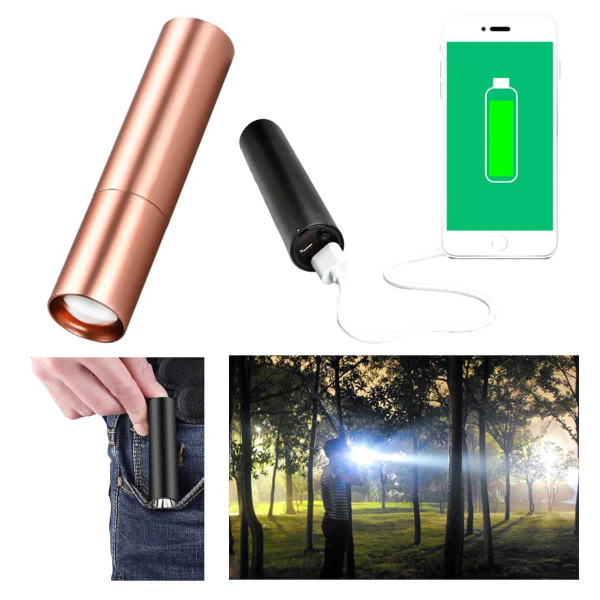 LED Mini Aluminum Alloy Strong Light Flashlight Mobile Power 1
