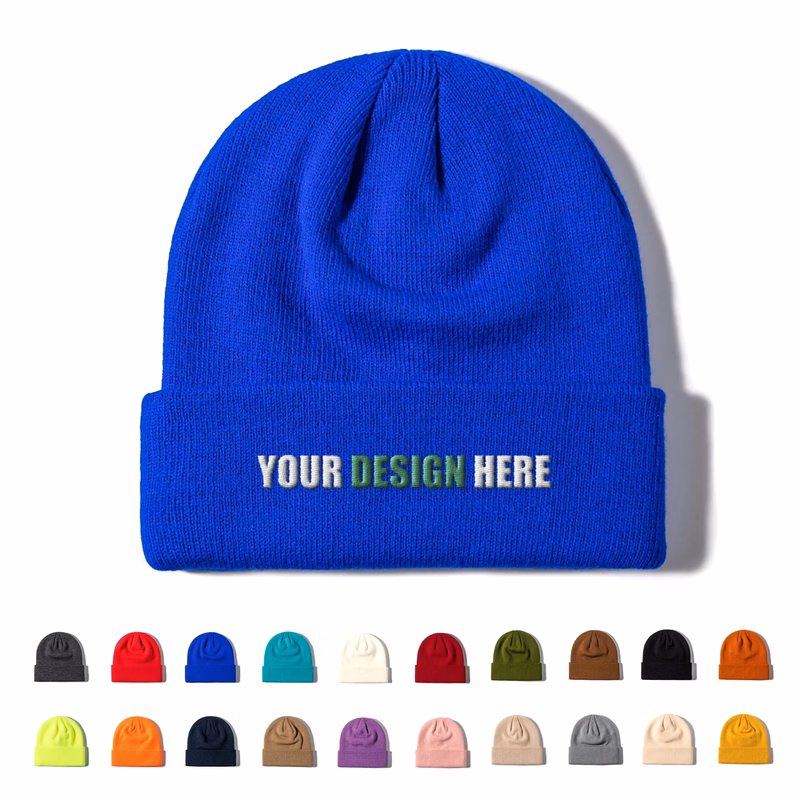 Cuff Cotton Embroidered Knitted Beanie