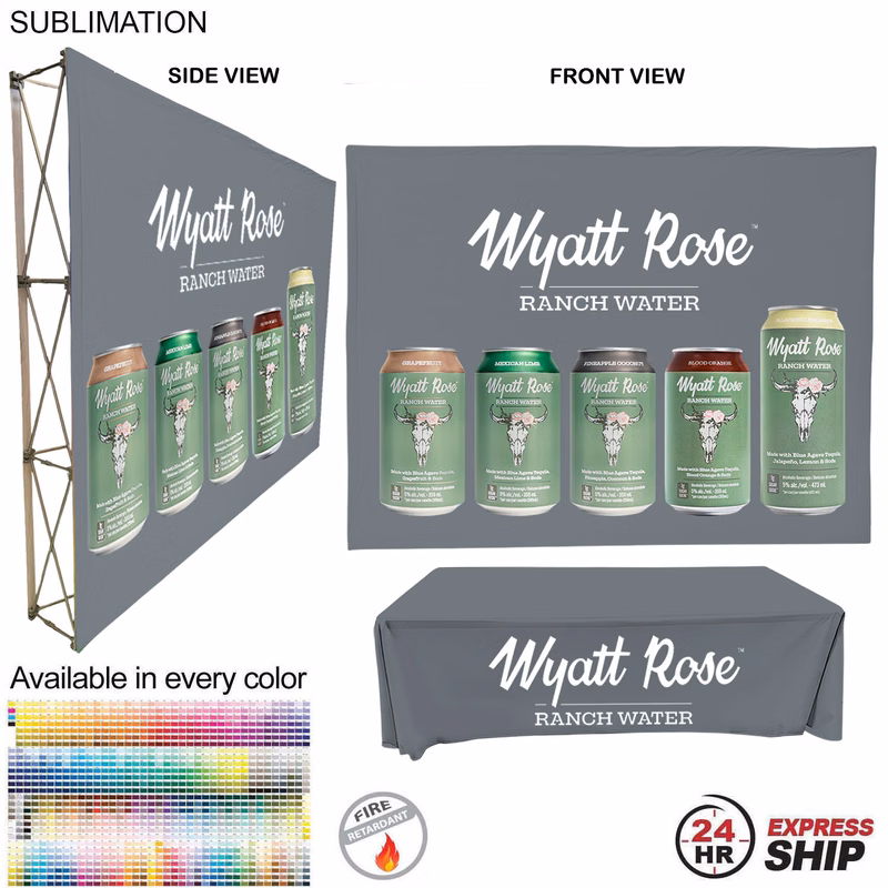 24Hr Express Ship -Tradeshow booth package Ultra, 10' Straight Fabric Wall and Premium 8' tablecloth