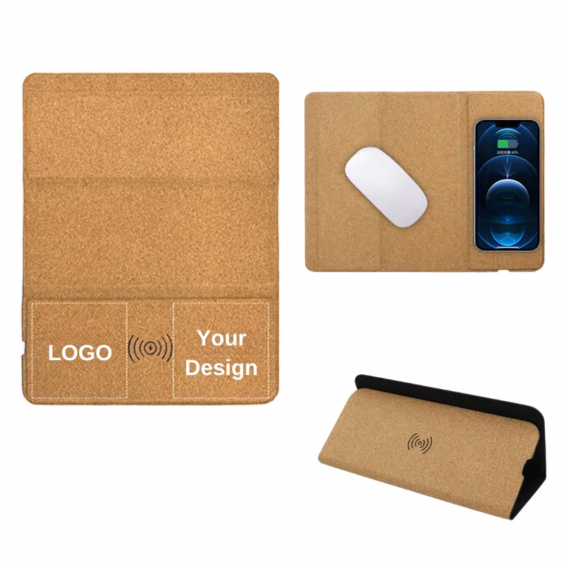 Eco-friendly Cork mouse pad with wireless charger foldable
