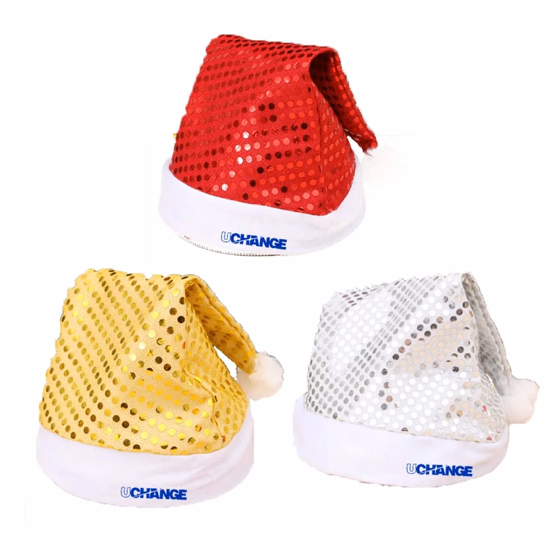 Sequin Christmas Santa Hat With Pom And Custom Logo Band