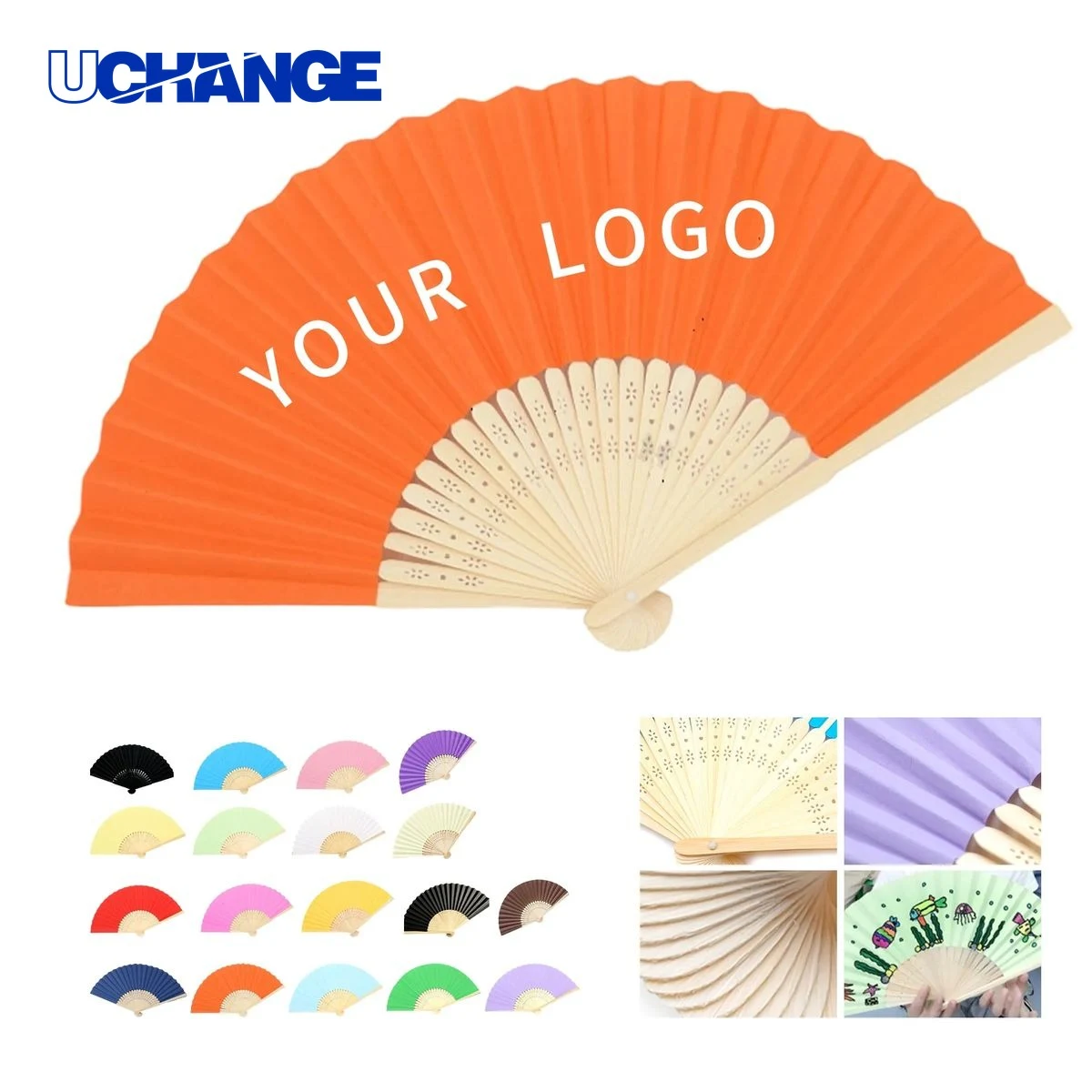 Decorative Paper Folding Hand Fan with Bamboo Handle 1