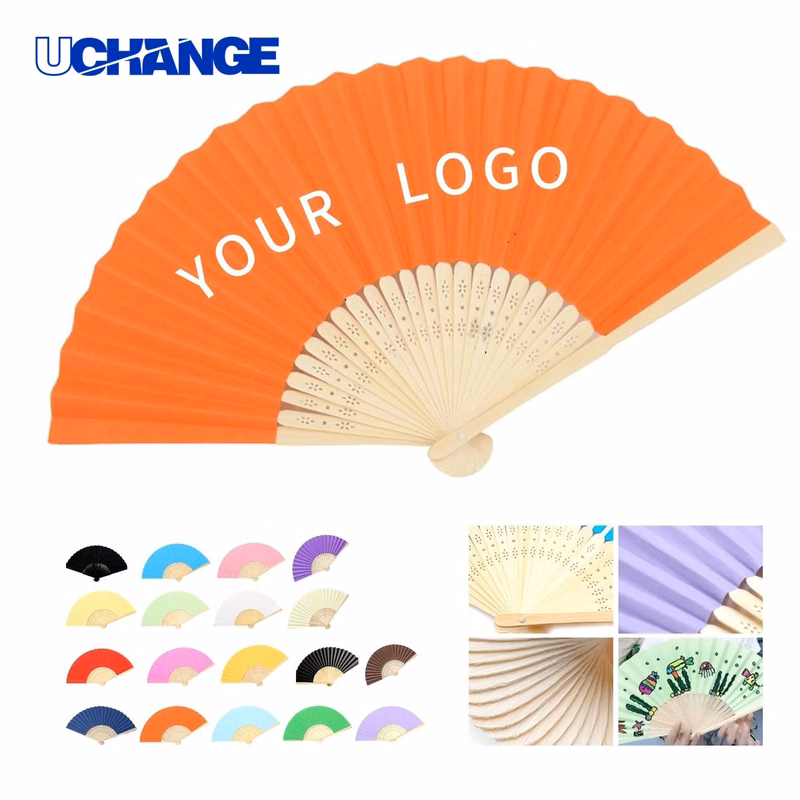Decorative Paper Folding Hand Fan with Bamboo Handle