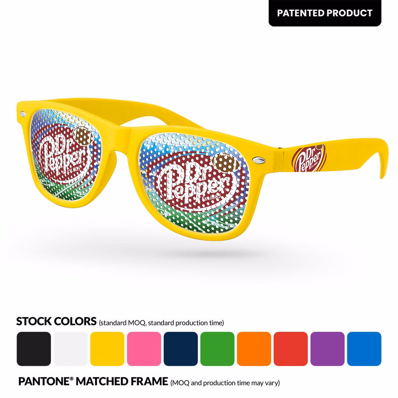Retro Pinhole Promotional Sunglasses w/ Full-Color Temple Imprint
