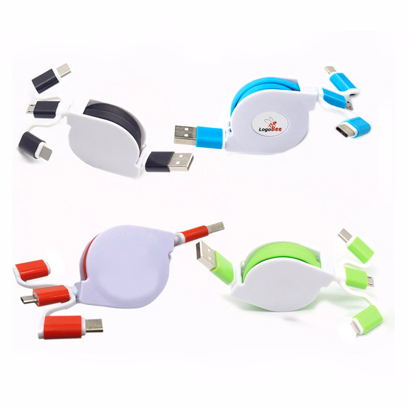 Retractable USB Data and Charging Cable Multiple Tips Works w/Most Cell Phones