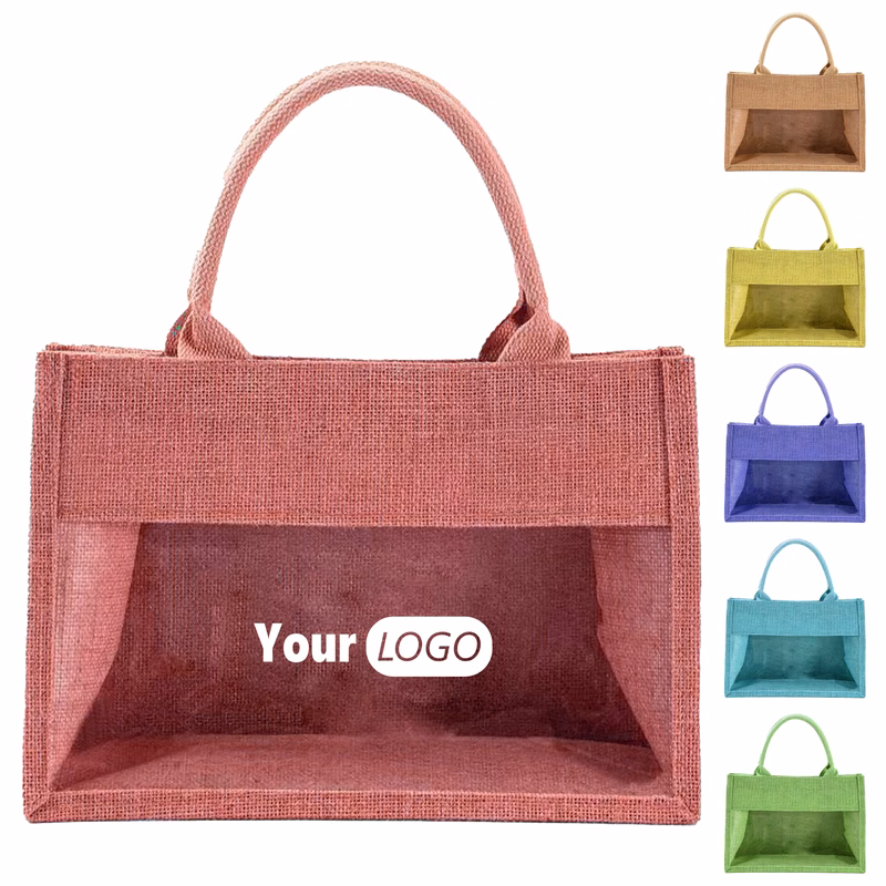 Jute Eco-Friendly Tote With Clear Panel