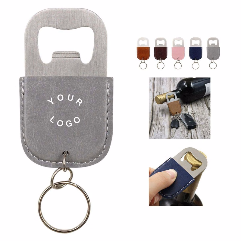 Portable PU Leather Bottle Opener Keychain for Drinks