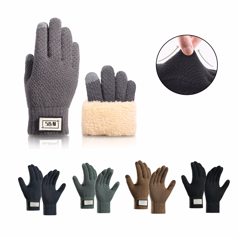 Knitted Warm Gloves With Soft Lining And Touch Screen Fingertips