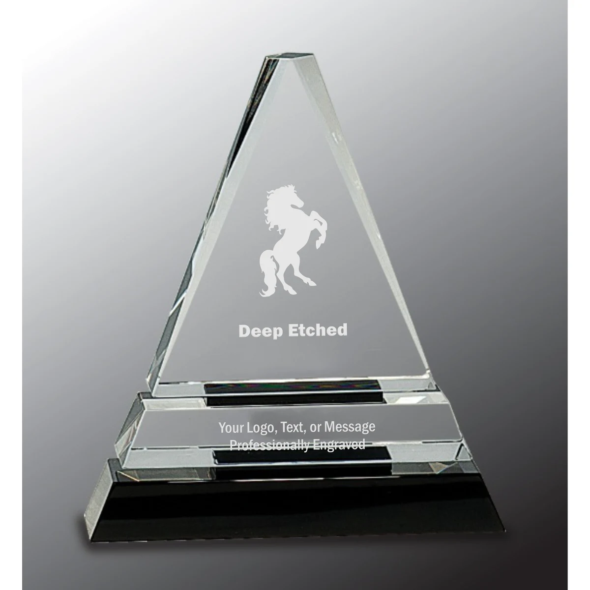 6 1/2" Clear Crystal Triangle Award on Black Crystal Pedestal Base 1