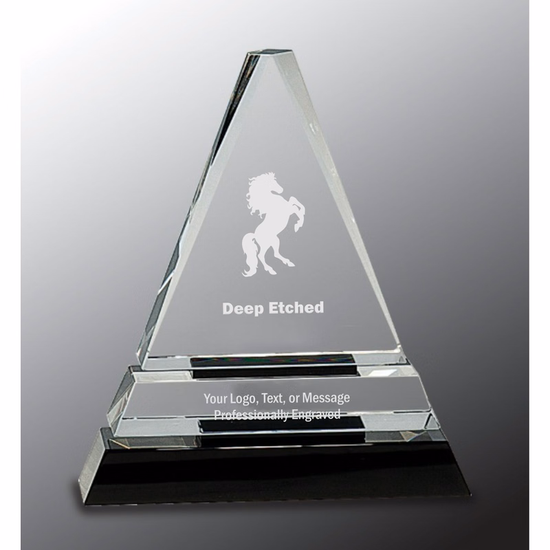 6 1/2" Clear Crystal Triangle Award on Black Crystal Pedestal Base