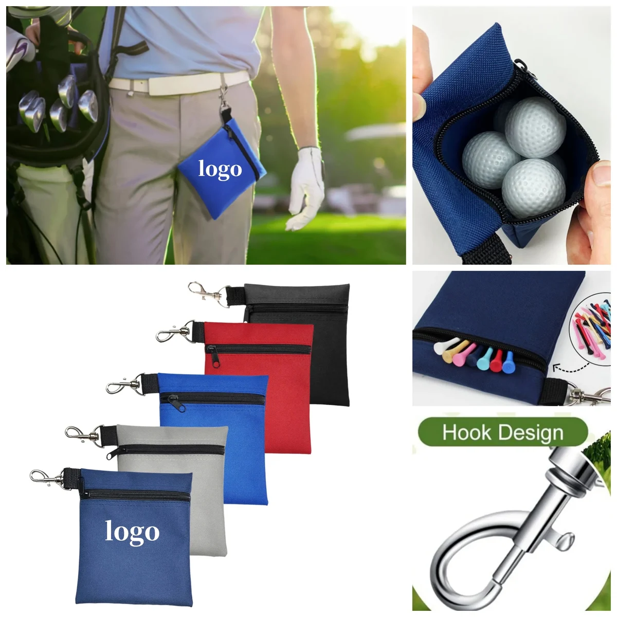 Golf Tee Bag Holder With Metal Lobster Claw Clip 1