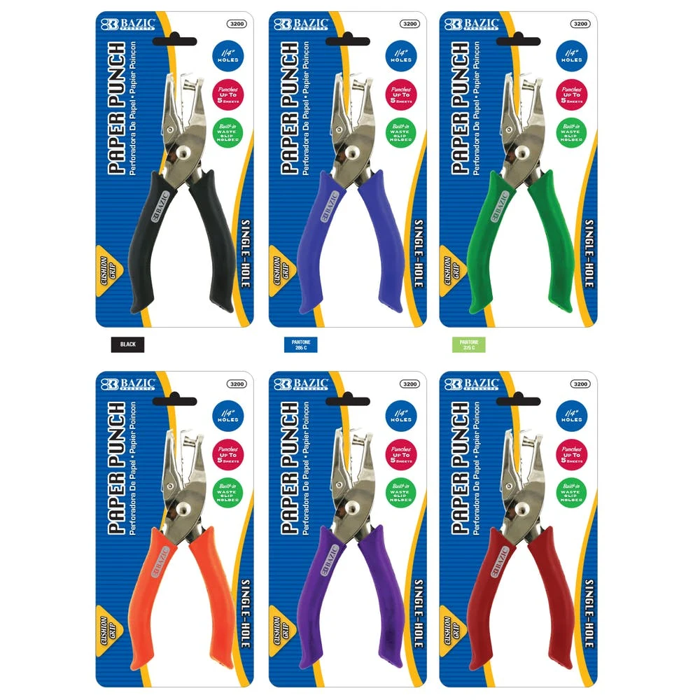 Single Hole Paper Punch - Assorted Colors Waste Clip Holder 1