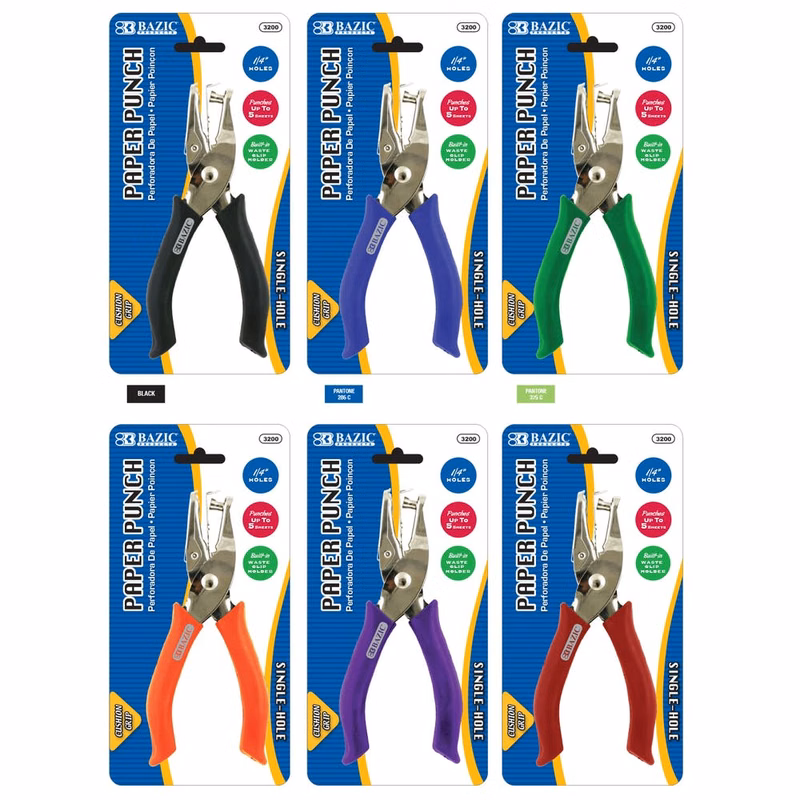 Single Hole Paper Punch - Assorted Colors Waste Clip Holder