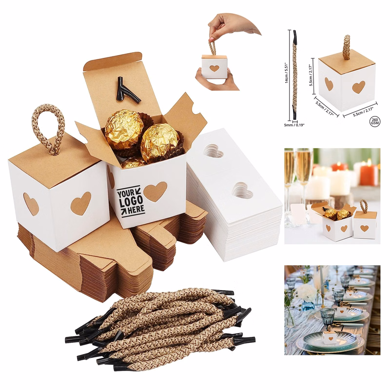 2 x 2 x 2 inch Mini White Brown Heart Gift Boxes