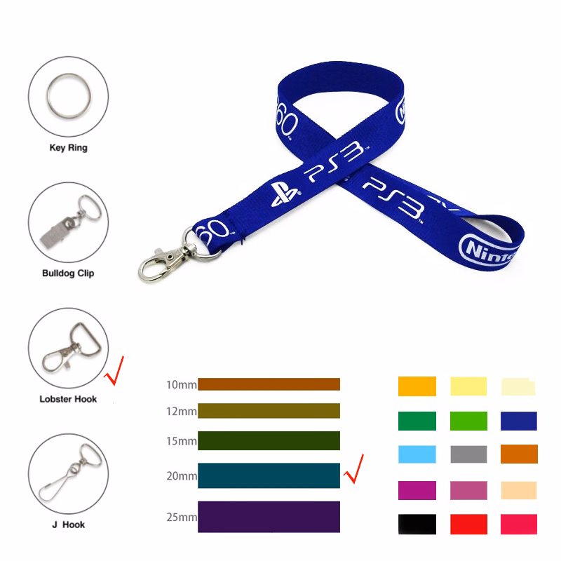 3/4" Wide Polyester Lanyard W/ Metal Lobster Hook