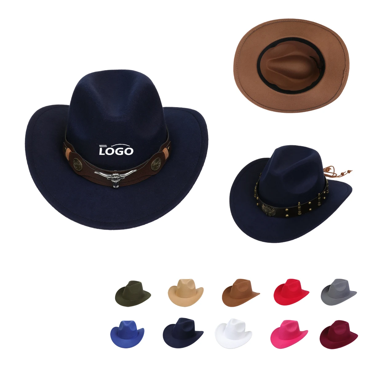 MOQ50 Retro Wool Felt Western Cowboy Jazz Hat 1