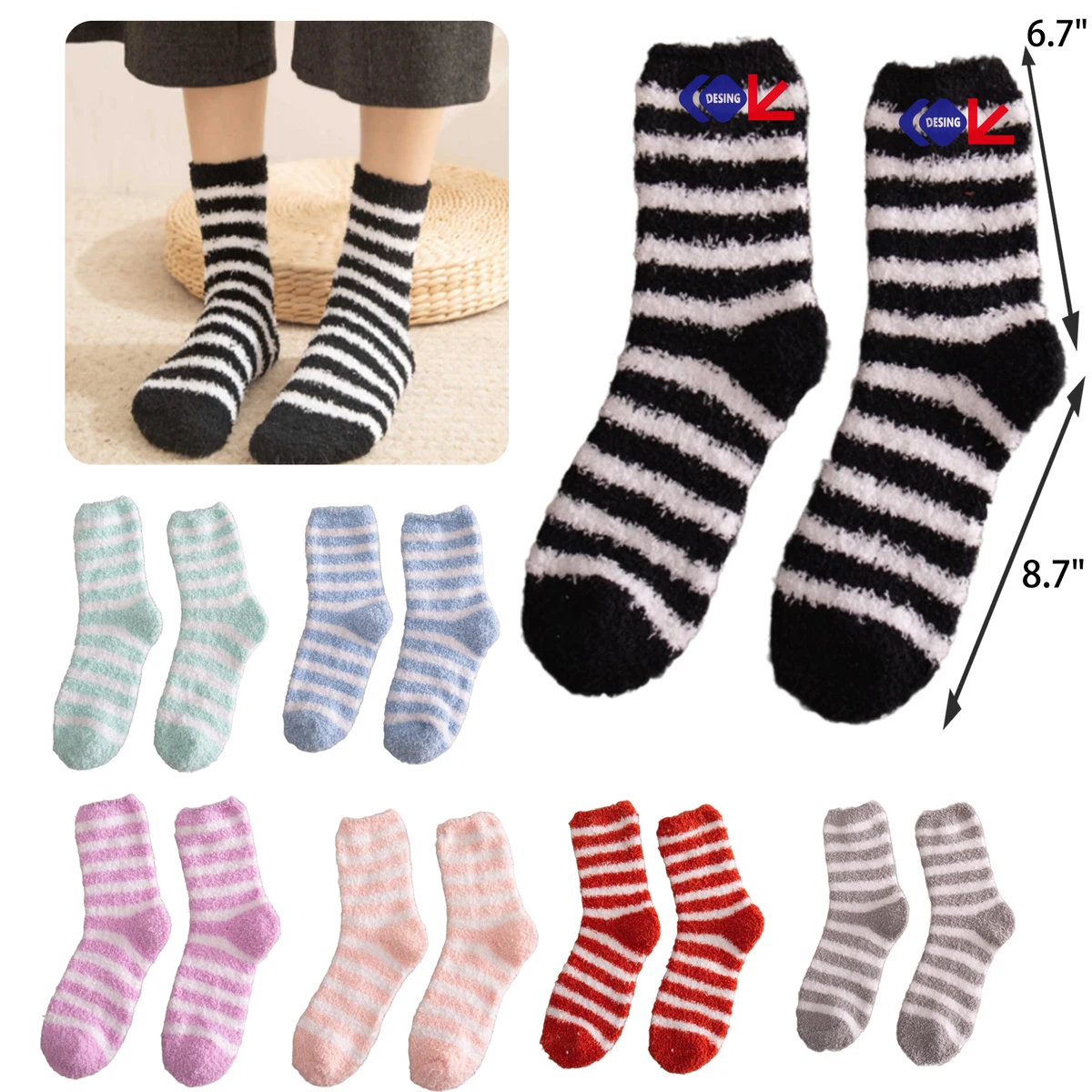 Comfortable Striped Coral Fleece Warm Socks 1